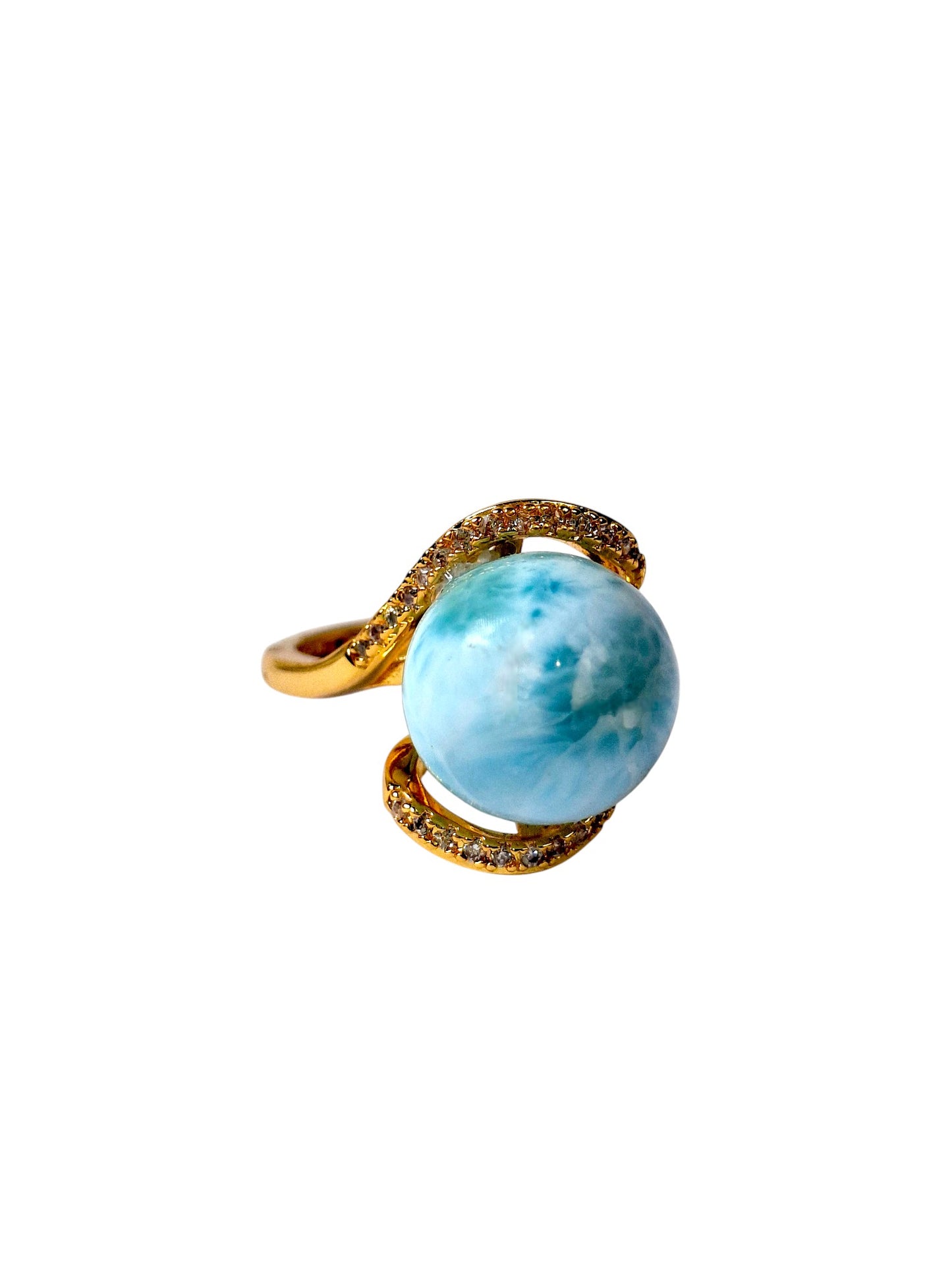 Sterling Silver w/ Gold Plate Dominican Blue Larimar Stone Ring