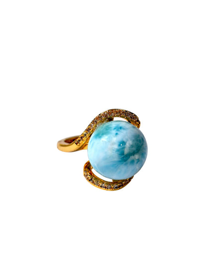 Sterling Silver w/ Gold Plate Dominican Blue Larimar Stone Ring