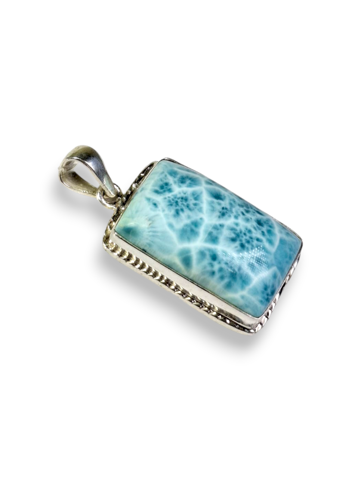 Larimar Pendant Sterling Silver  Natural Dominican Blue Gemstone Handmade