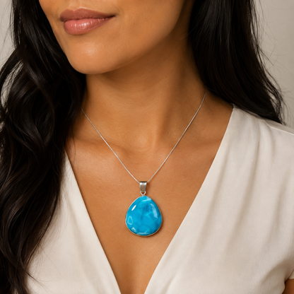 Larimar Pendant Sterling Silver  Natural Dominican Sky Blue Gemstone Handmade