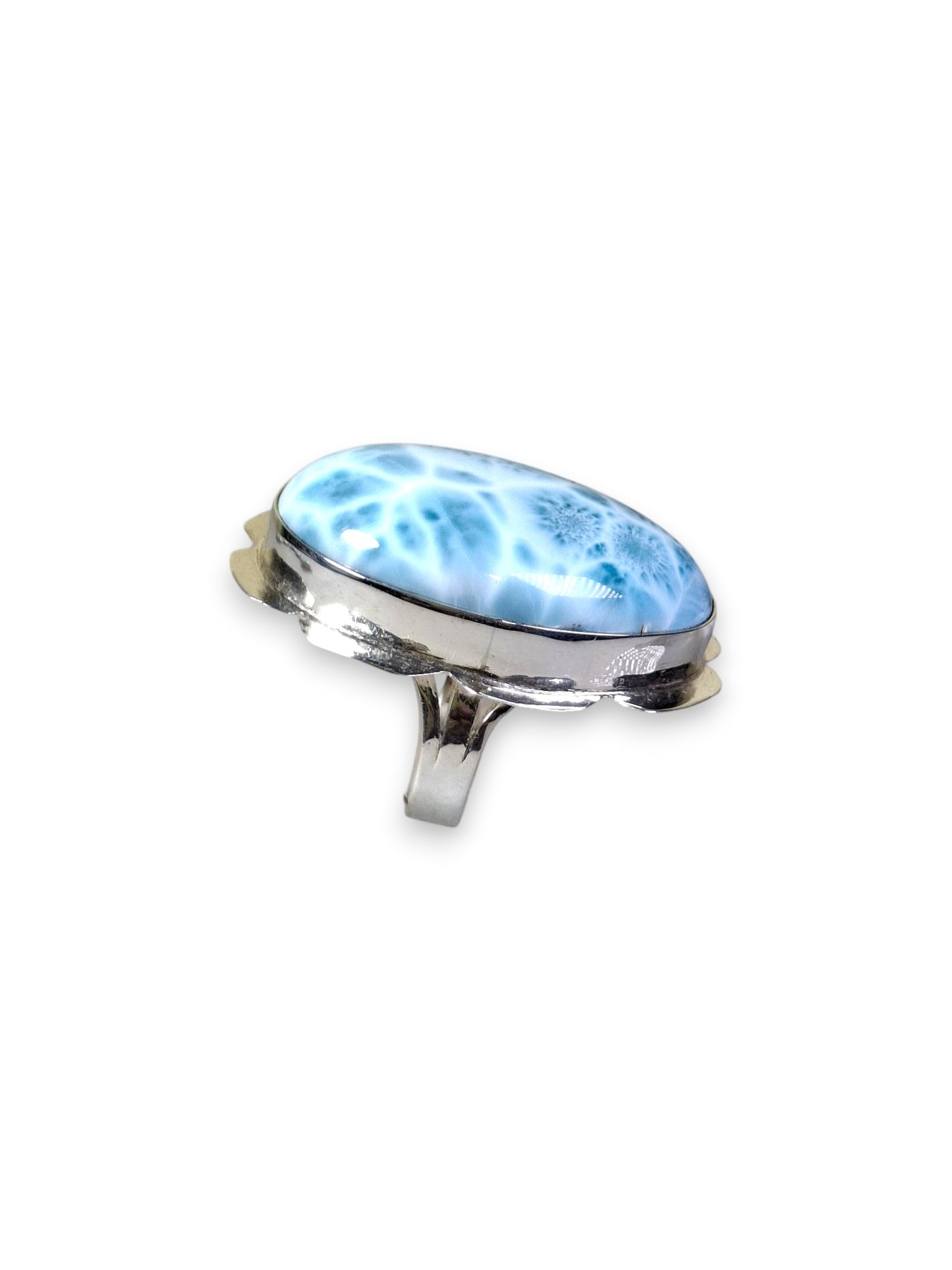 Solid Sterling Silver Big Dominican Deep Blue Larimar Stone Handmade Ring