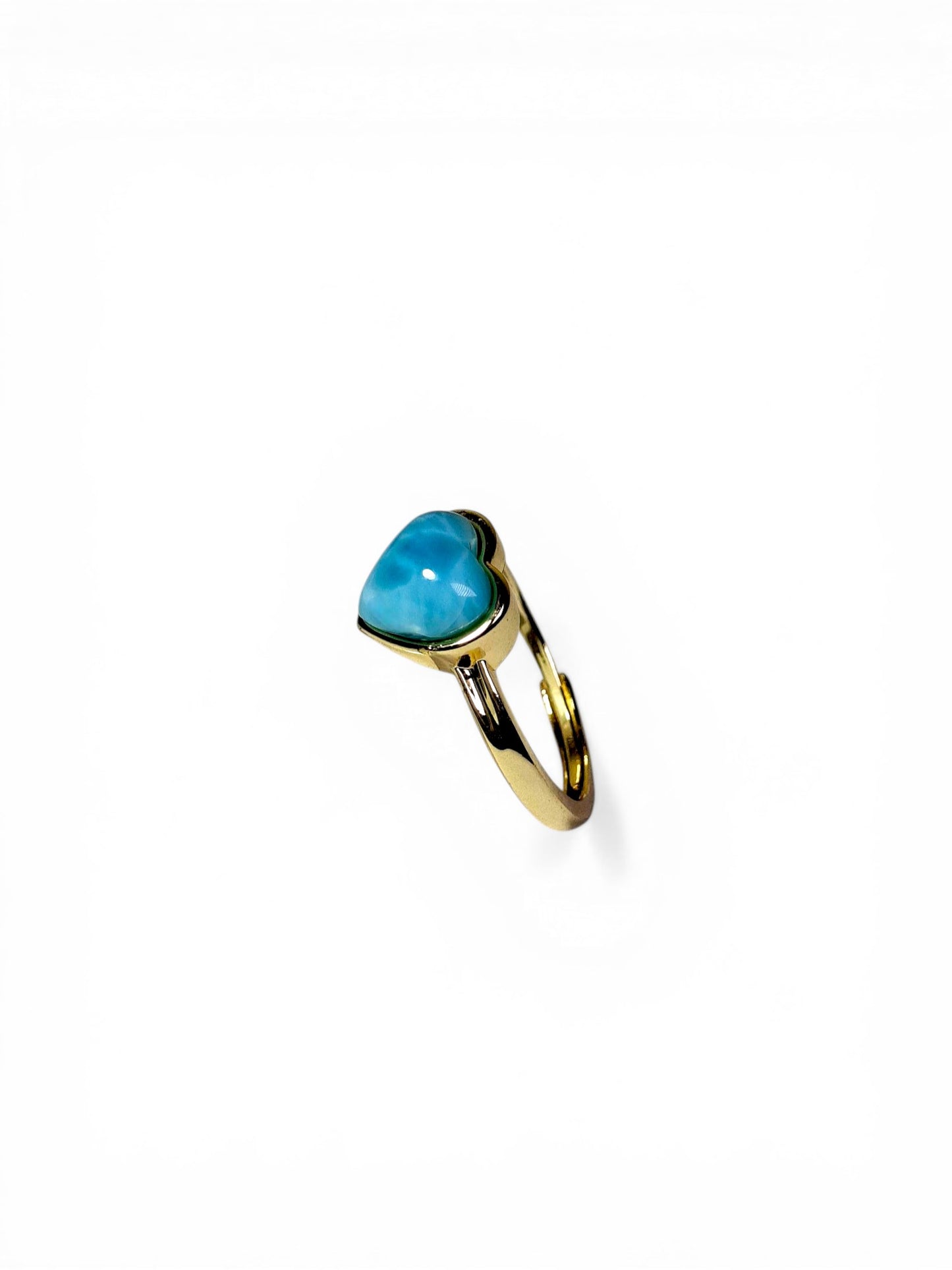 Stainless Steel w/ Gold Plate Heart Dominican Blue Larimar Stone Ring