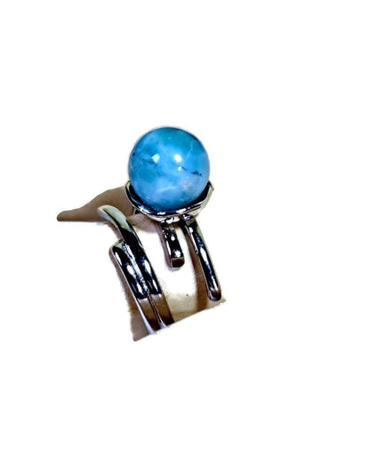 Solid Sterling Silver Dominican Deep Blue Larimar Stone Handmade Ring