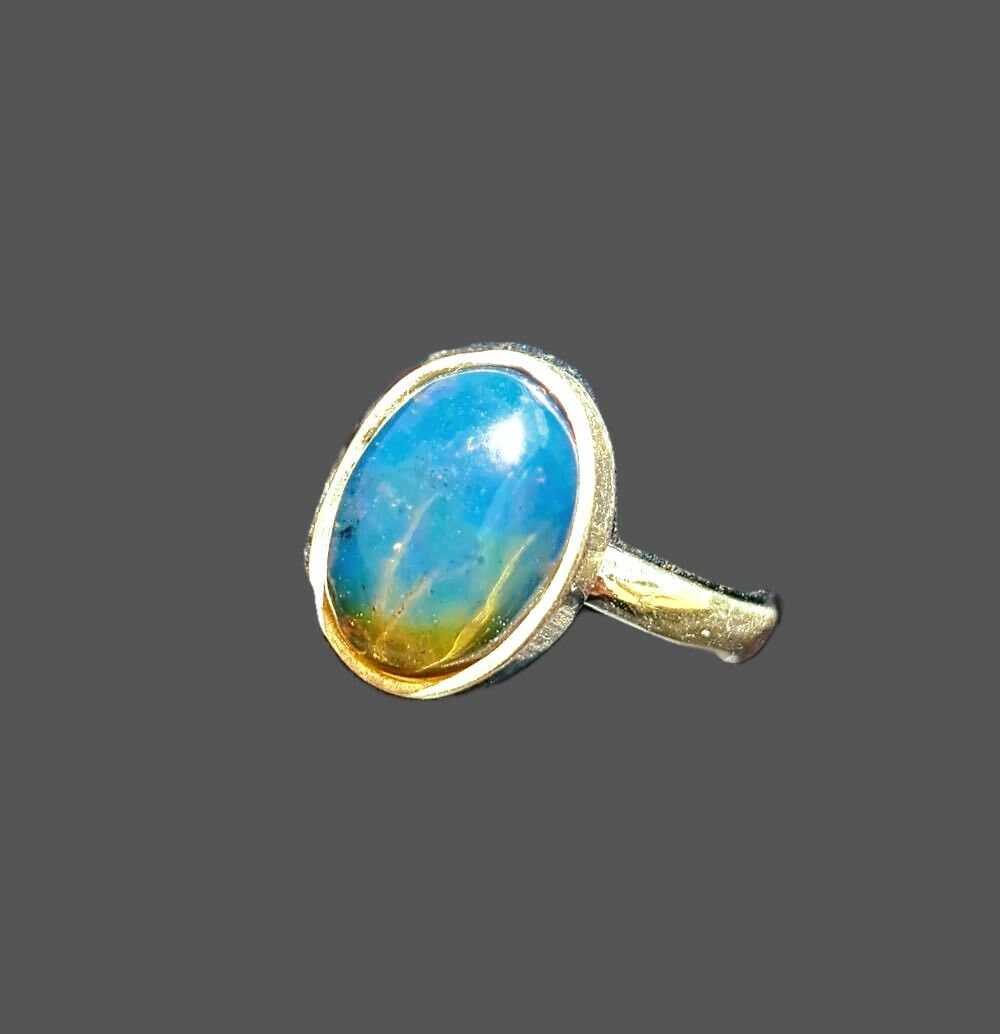 Sterling Silver Beautiful Dominican Blue Amber Stone Ring Handmade