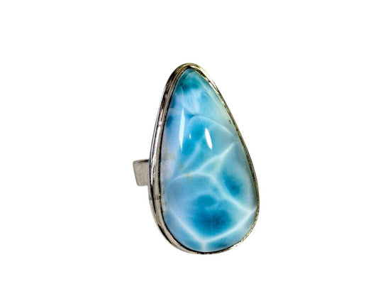 Solid Sterling Silver Dominican Blue Larimar Stone Handmade Ring