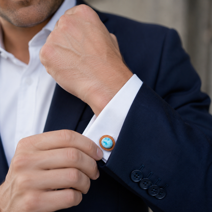 Natural Dominican Larimar & Wood Cufflinks Handmade Men's Wedding Gift