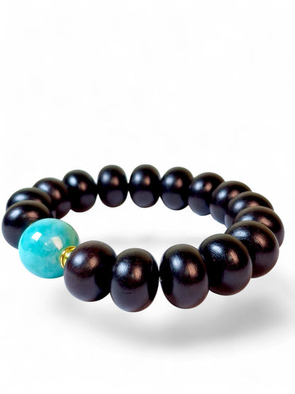 Nice Blue Larimar w/ Sandalwood Beads Blue Handmade Bracelet Men / Women