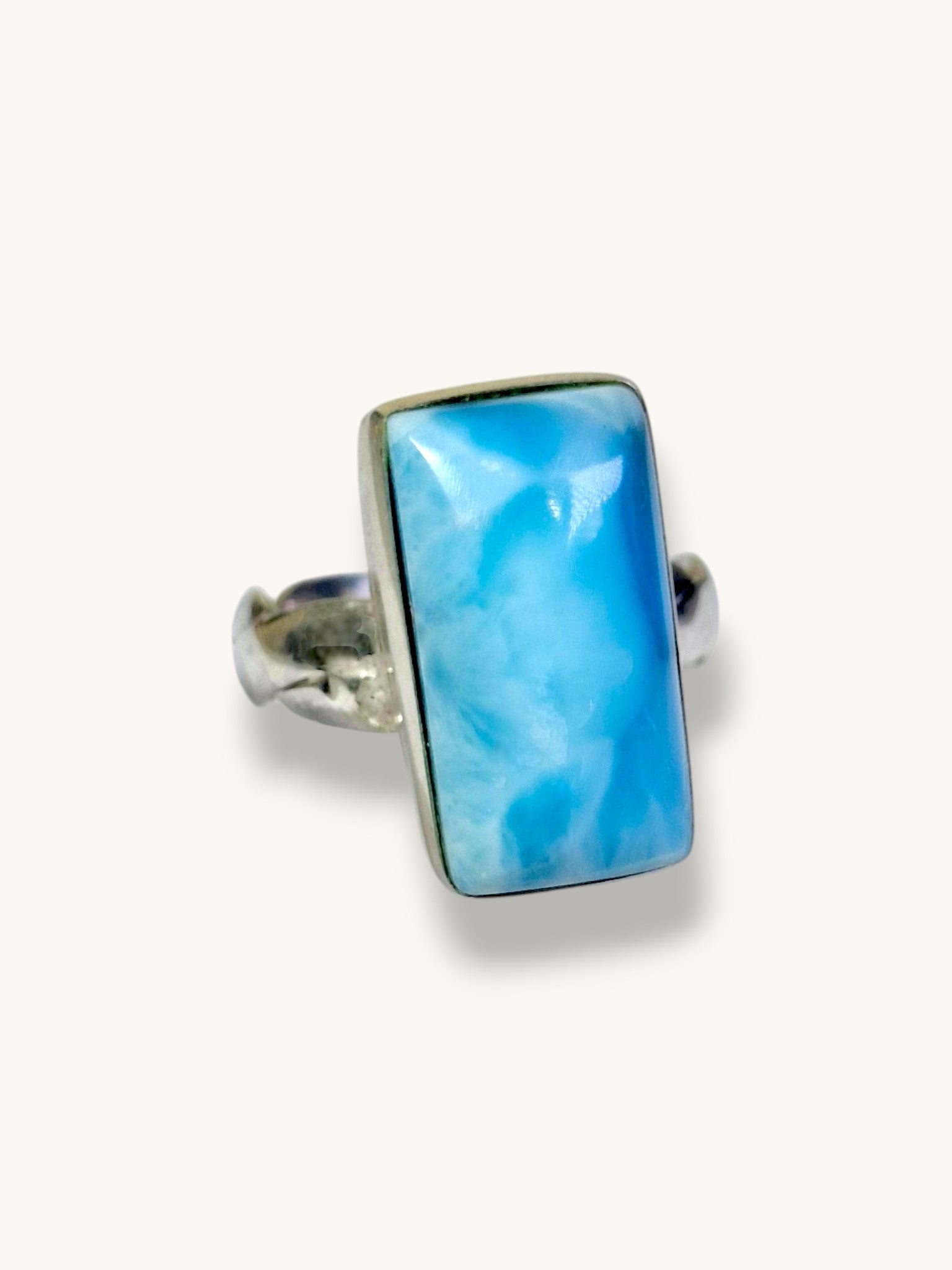 Solid Sterling Silver Dominican Sky Blue Larimar Stone Handmade Ring