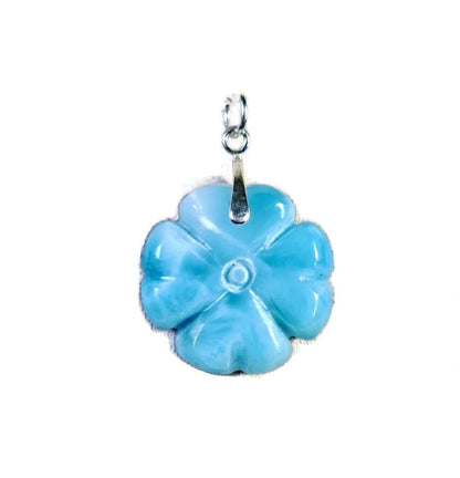 Carved Clover Dominican Nice Deep Blue Larimar Stone Pendant Handmade
