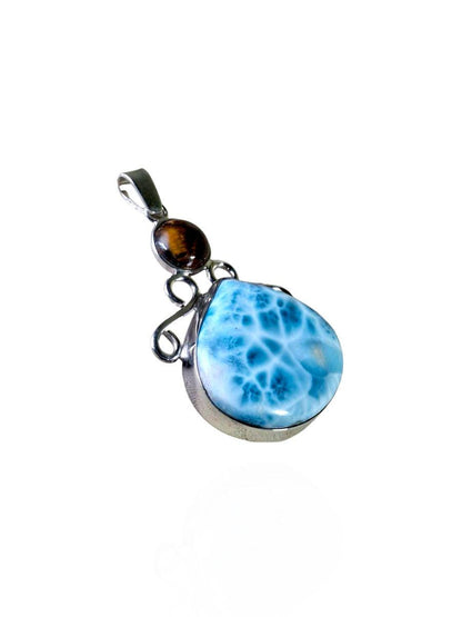 2.6 "in. Beautiful Nice Blue Larimar / EyesTiger Stones Pendant Handmade