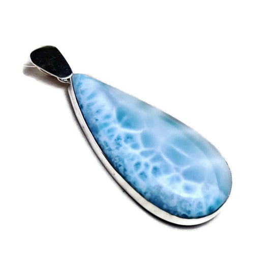 4 "in. Large Dominican Nice Blue Larimar Stone Pendant Handmade