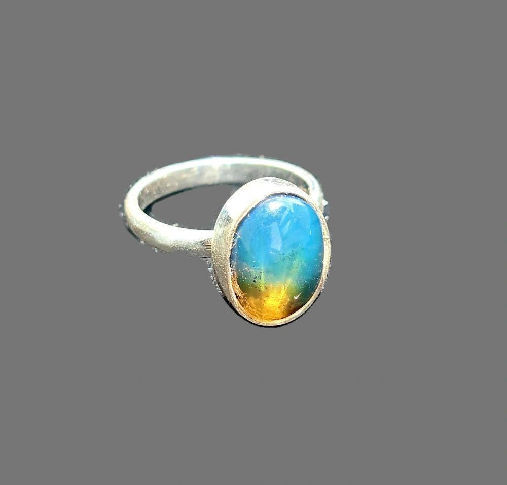 Sterling Silver Beautiful Dominican Blue Amber Stone Ring Handmade