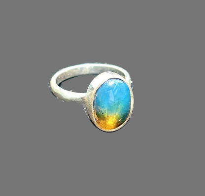 Sterling Silver Beautiful Dominican Blue Amber Stone Ring Handmade
