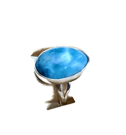 Solid Sterling Silver Dominican Nice Blue Larimar Stone Handmade Ring