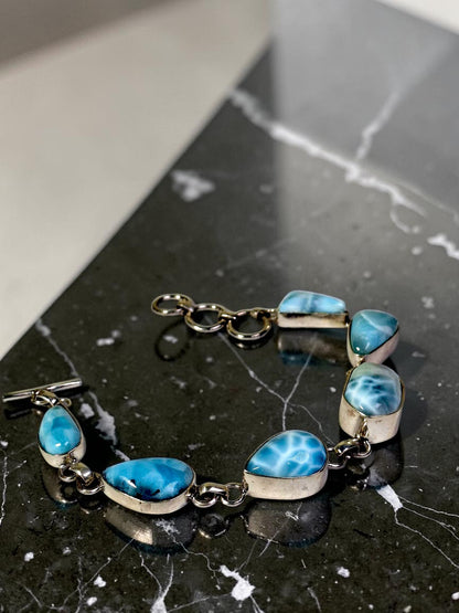 Sterling Silver Dominican Nice Blue Larimar Stone Handmade Bracelet