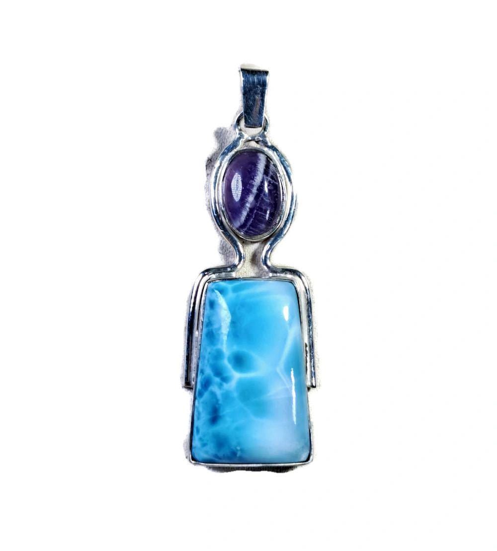 2.5 "in. Beautiful Nice Blue Larimar / Amethyst Stones Pendant Handmade