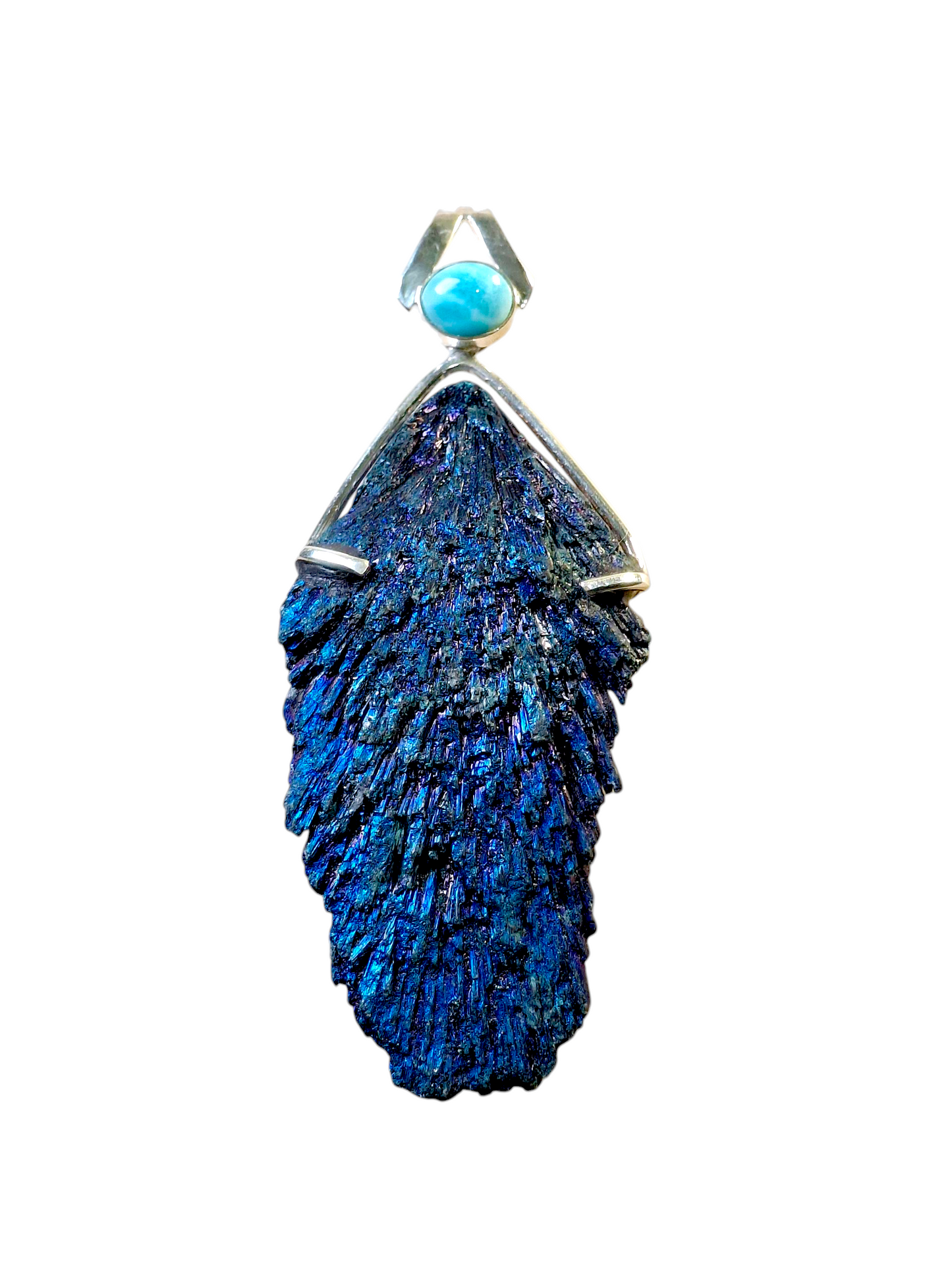 3.5 " Rough Blue Tormaline / Blue Larimar Stones Pendant Handmade
