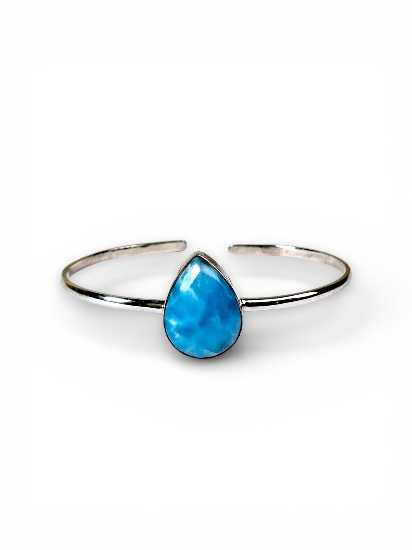 Sterling Silver Dominican Blue Larimar Stone Handmade Cuff Bracelet