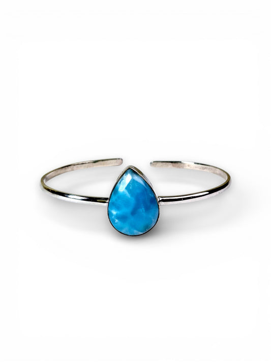Sterling Silver Dominican Blue Larimar Stone Handmade Cuff Bracelet