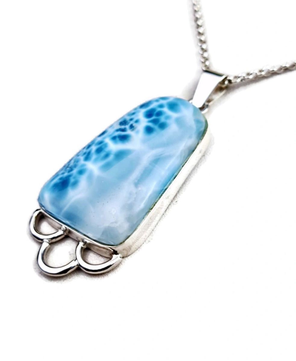2.7 "in. Dominican Nice Deep Blue Larimar Stone Pendant Handmade