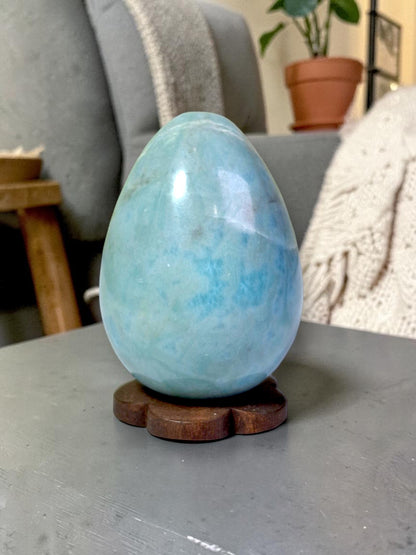 46 mm Egg Form Natural Dominican Blue Larimar Stone Healing Energies