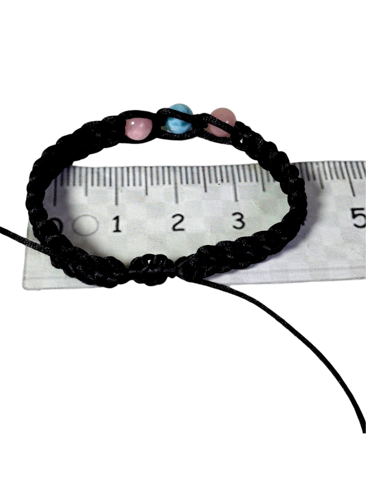 Nice Blue Larimar w/ Rose Quartz Stones Nylon Cord Handmade Bracelet Men / Women