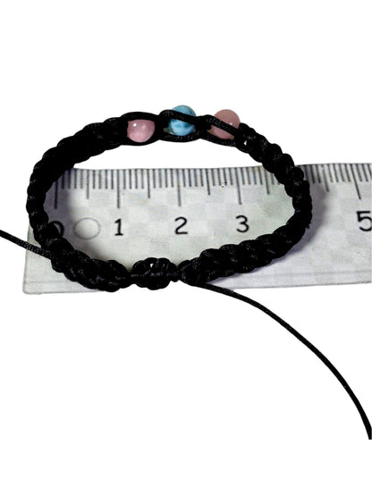 Nice Blue Larimar w/ Rose Quartz Stones Nylon Cord Handmade Bracelet Men / Women