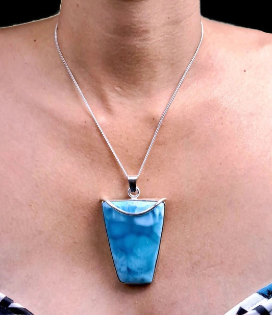 2.8 "in. Big Dominican Nice Sky Blue Larimar Stone Pendant Handmade