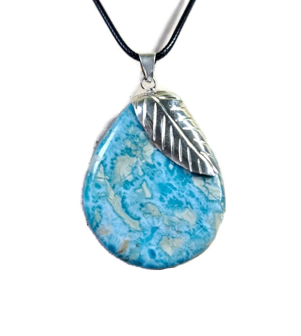 2.4 "in. Dominican Nice Blue Larimar Stone Pendant Handmade