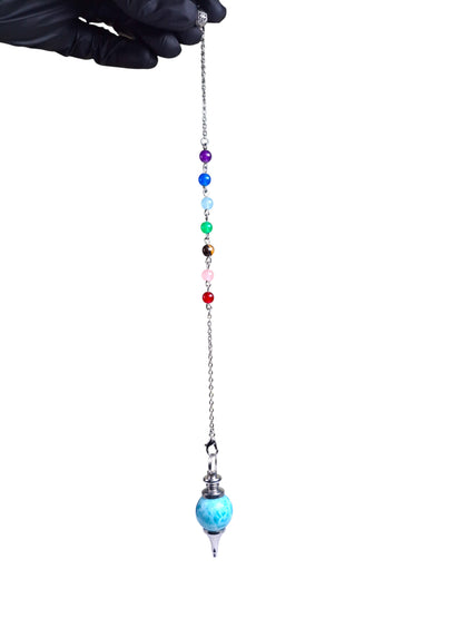 Dominican Nice Blue Larimar Stone Pendulum Necklace 7 chakras
