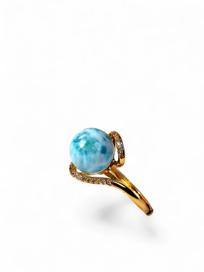 Sterling Silver w/ Gold Plate Dominican Blue Larimar Stone Ring