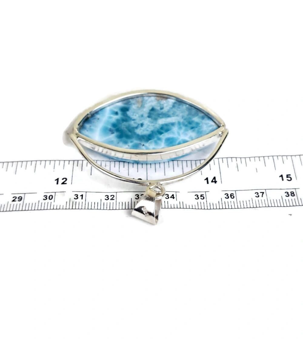 2.3 "in. Dominican Nice Deep Blue Larimar Stone Pendant Handmade
