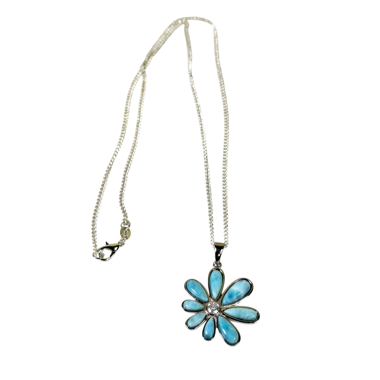 Dominican Nice Blue Larimar Stone Pendant Necklace Handcrafted
