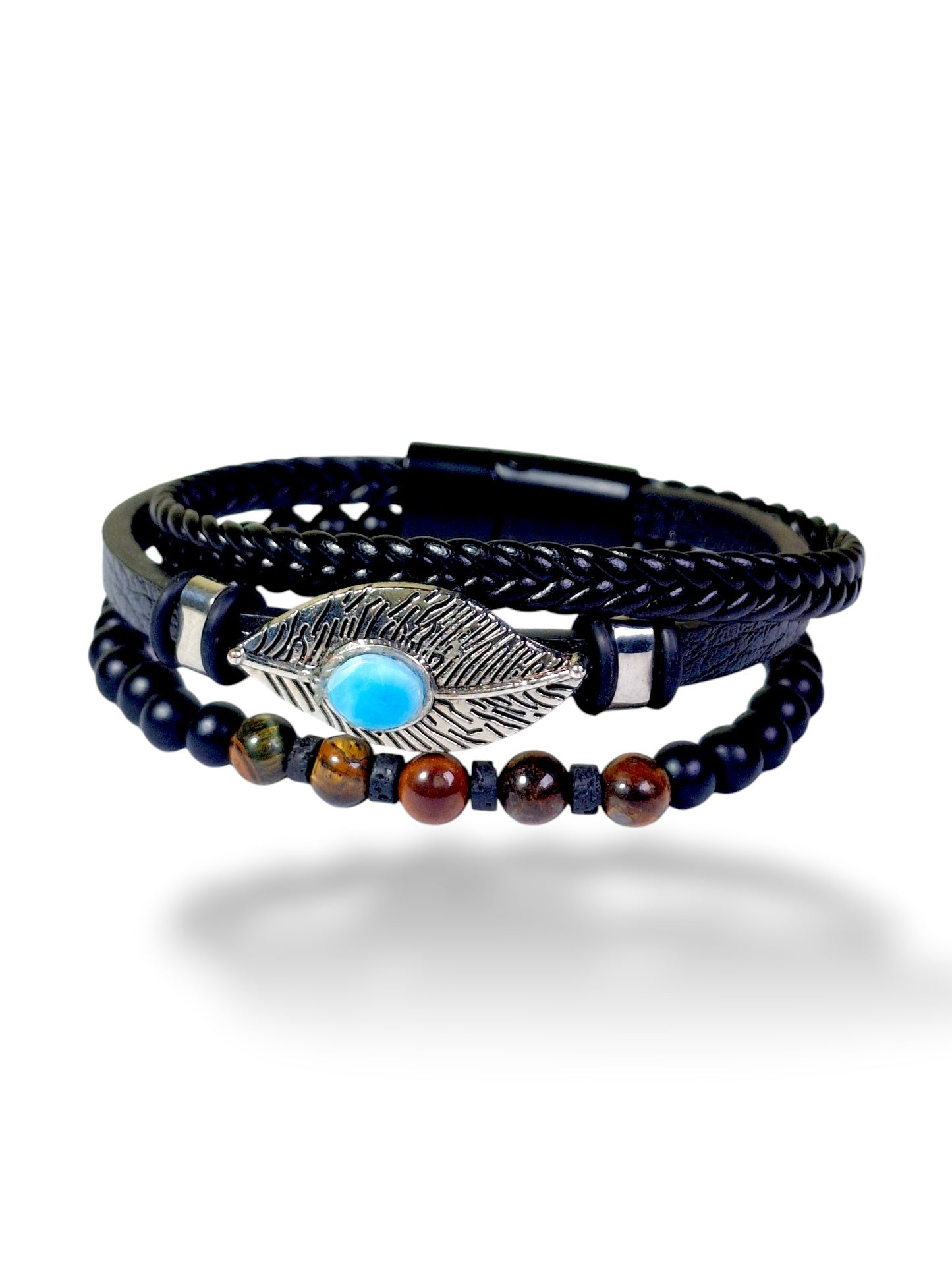 Nice Blue Larimar Stones Leather Handmade Bracelet Men / Women