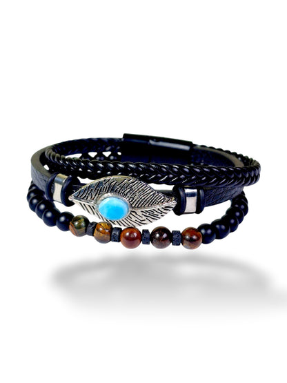 Nice Blue Larimar Stones Leather Handmade Bracelet Men / Women