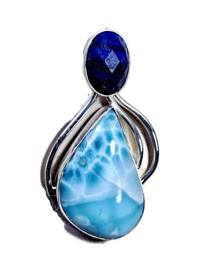 2.4 "in. Beautiful  Blue Larimar / Faceted Lapis Azulis Stones Pendant Handmade