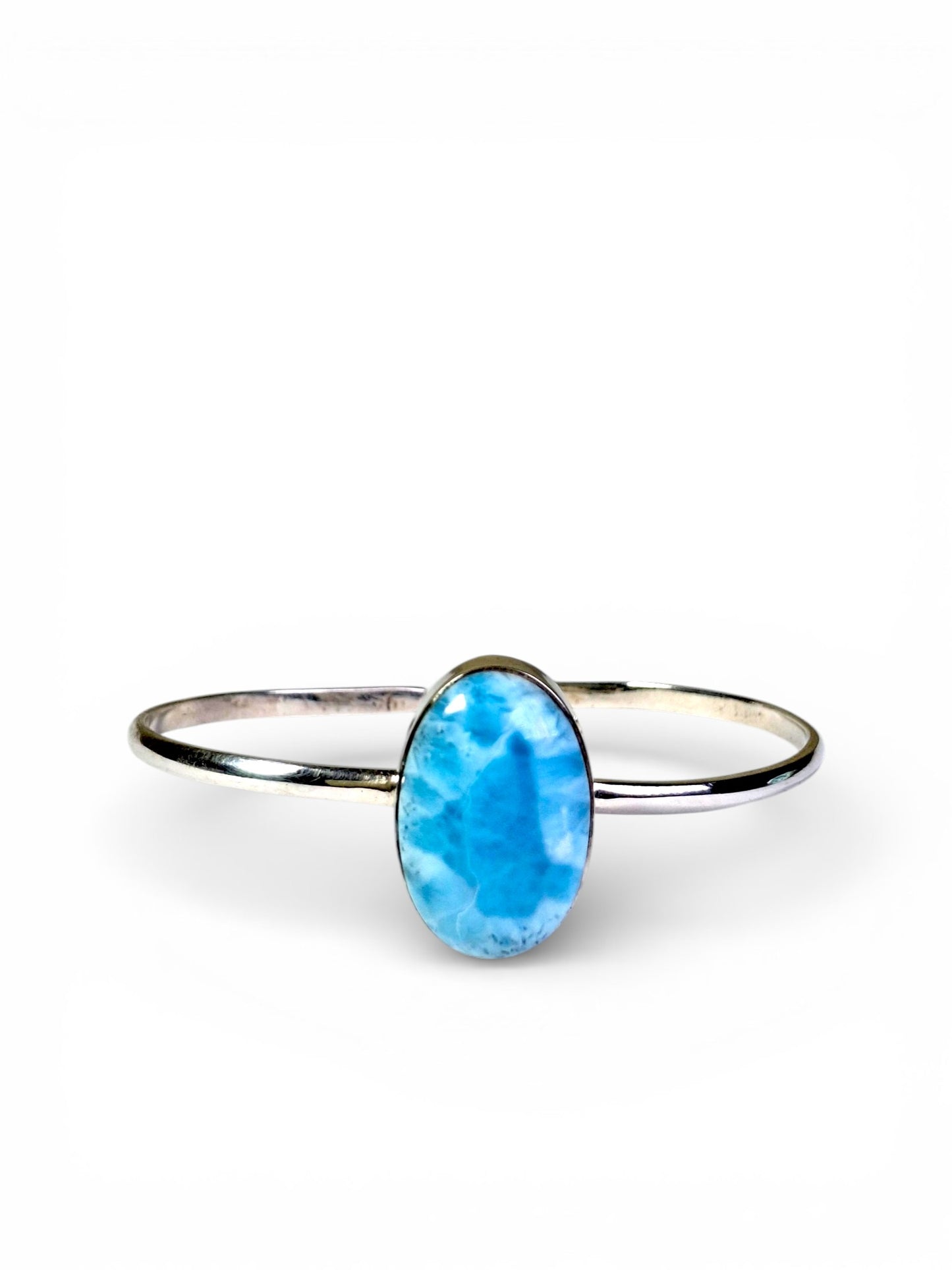 Sterling Silver Dominican Blue Larimar Stone Handmade Cuff Bracelet