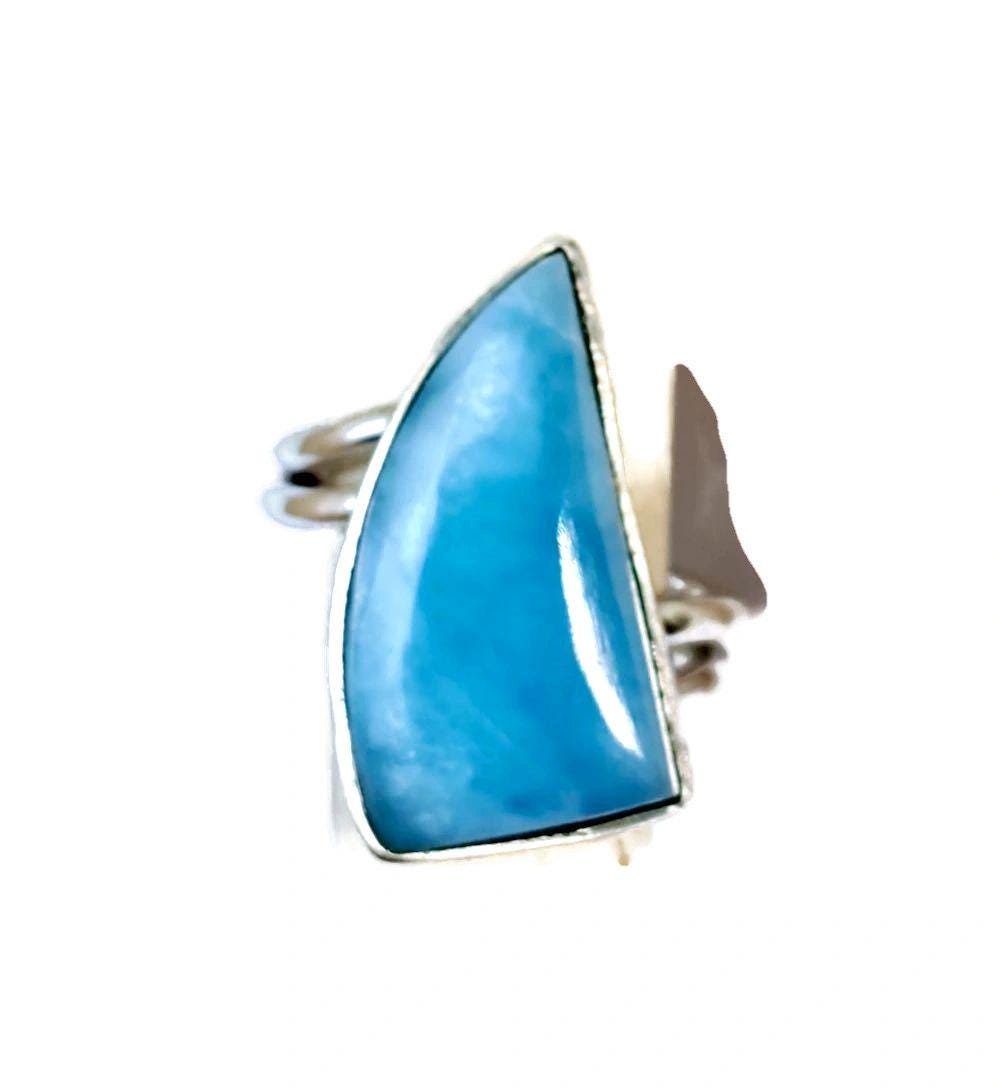 Solid Sterling Silver Dominican Sky Blue Larimar Stone Handmade Ring