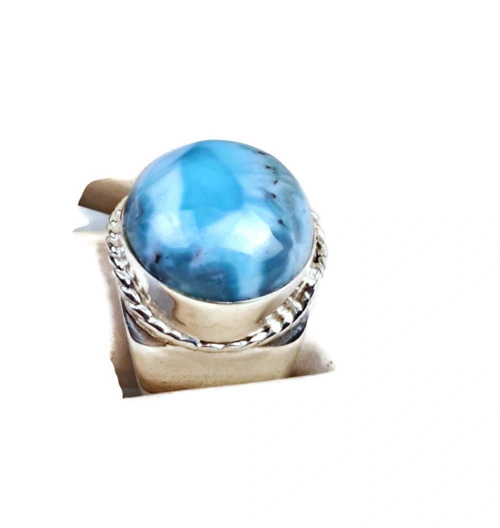 Solid Sterling Silver Dominican Blue Larimar Stone Handmade Ring