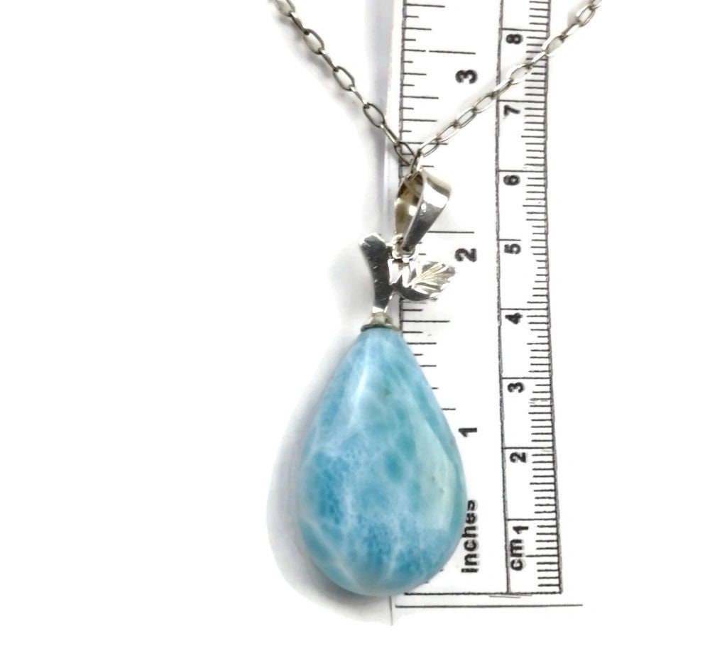 2.2"in. Dominican Sky Blue Larimar Teardrop Stone Pendant Handmade