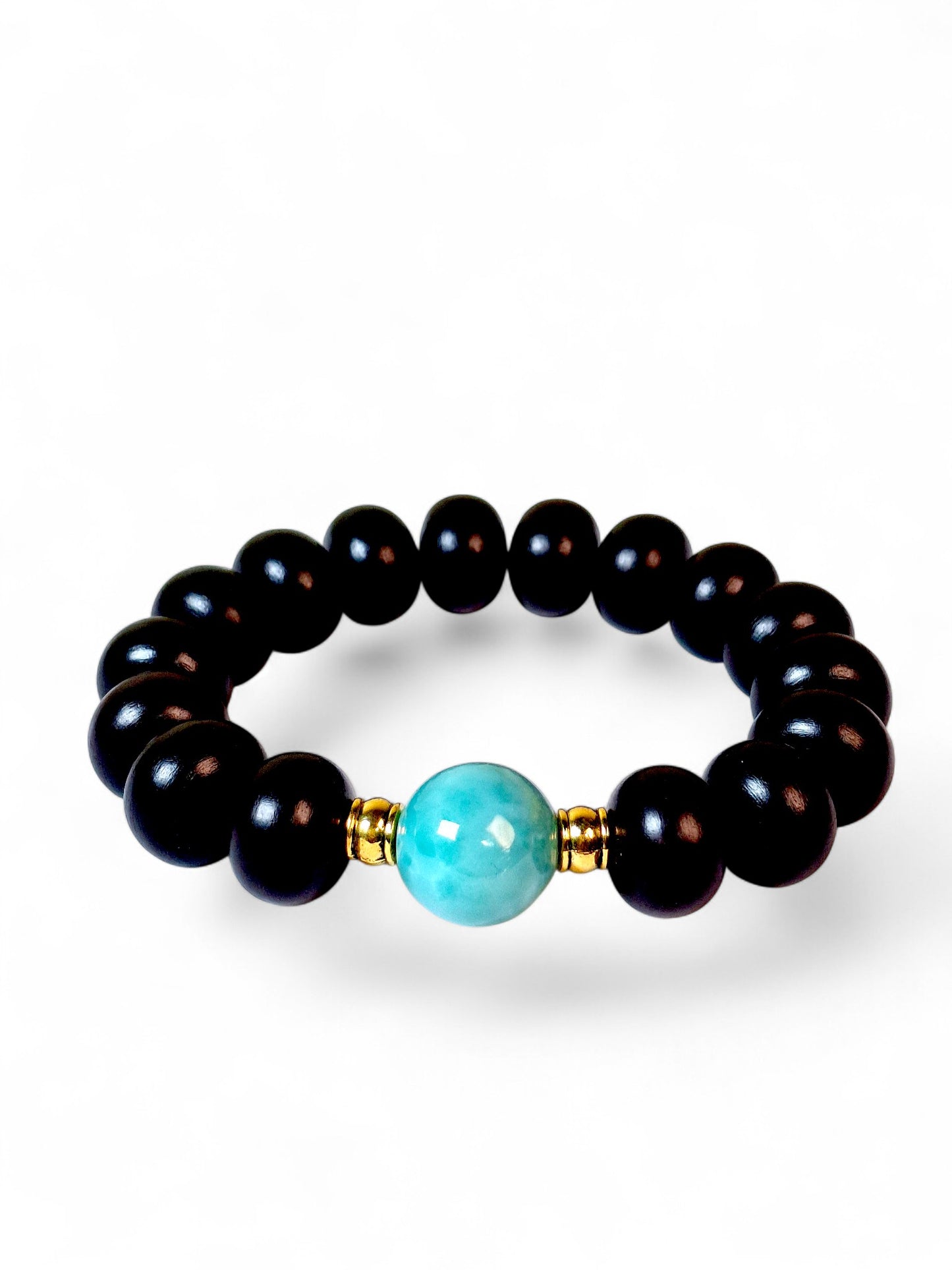Nice Blue Larimar w/ Sandalwood Beads Blue Handmade Bracelet Men / Women