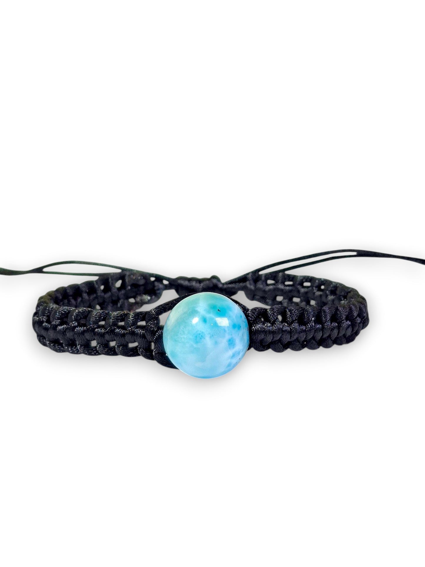 17 MM Nice Round Blue Larimar Stone Nylon Cord Handmade Bracelet Men / Women