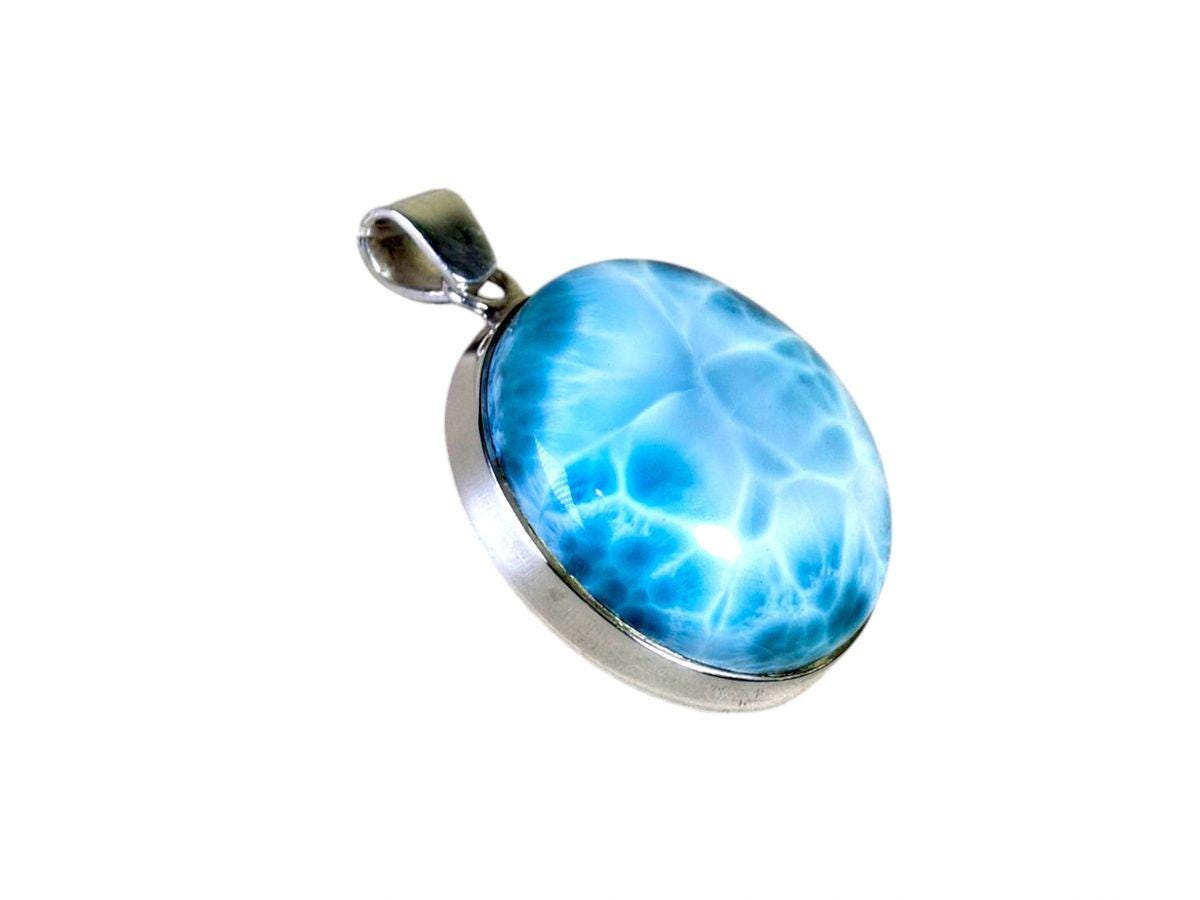 1.9 "in. Large Dominican Nice Blue Larimar Stone Pendant Handmade
