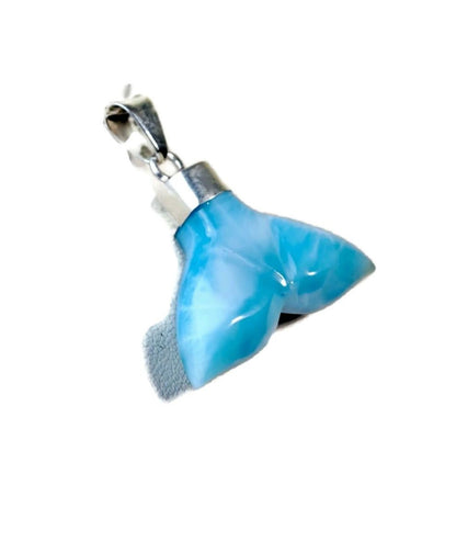 Carved Tale Dominican Nice Sky Blue Larimar Stone Pendant Handmade