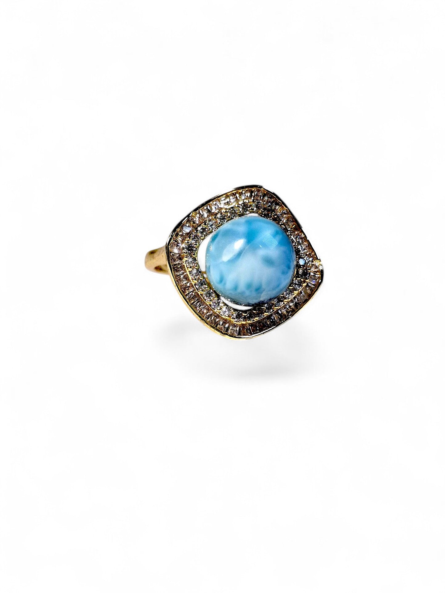 Stainless Steel w/ Gold Plate Dominican Blue Larimar Stone Ring