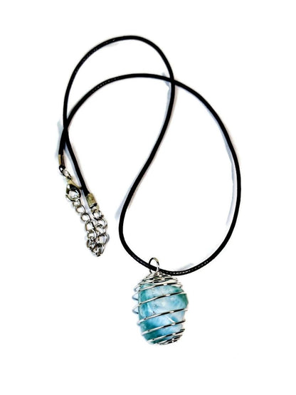 Dominican Nice Blue Larimar Stone Wired Necklace Handcrafted