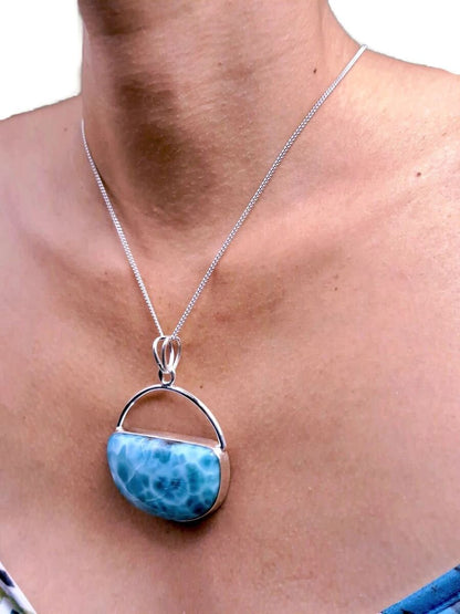 2.5 "in. Big Dominican Nice Deep Blue Larimar Stone Pendant Handmade