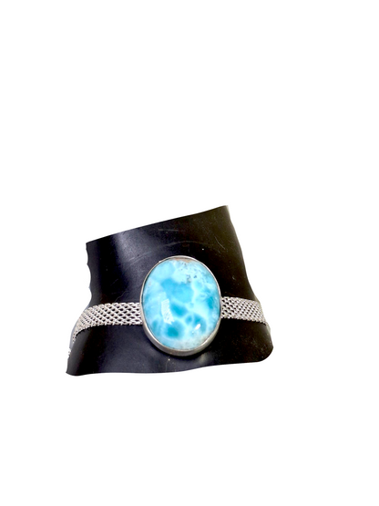 Sterling Silver Dominican Nice Blue Larimar Stone Handmade Bracelet