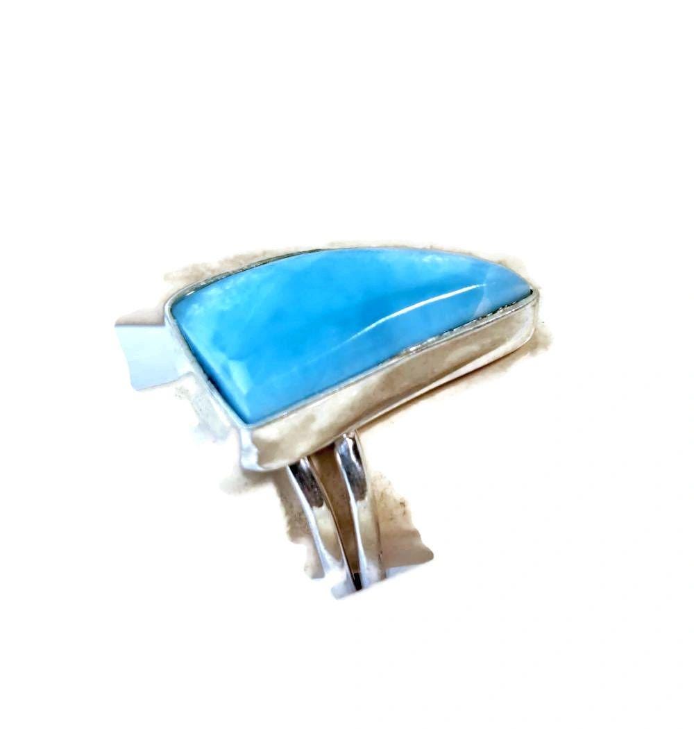 Solid Sterling Silver Dominican Sky Blue Larimar Stone Handmade Ring