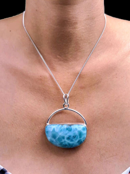 2.5 "in. Big Dominican Nice Deep Blue Larimar Stone Pendant Handmade